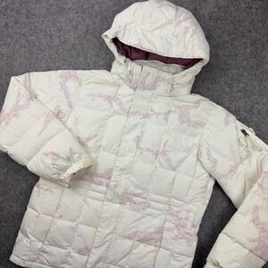 Burton Nordic Down‎ Jacket Womens Large White Hooded Puffer Ski Winter Snowboard